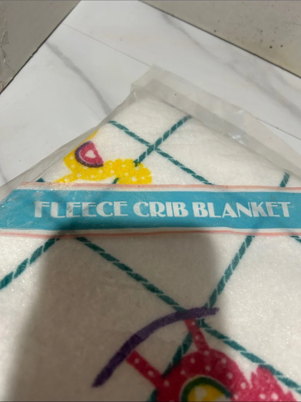 New old stock Owen cozy baby crib blanket checkered & horse motif